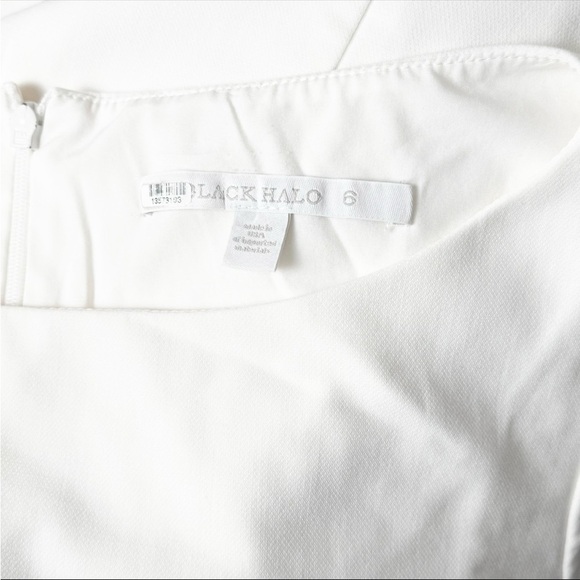 BLACK HALO Ivory Stretch Viscose Blend Short Sleeve Boatneck Sheath Dress 6 - Picture 10 of 11